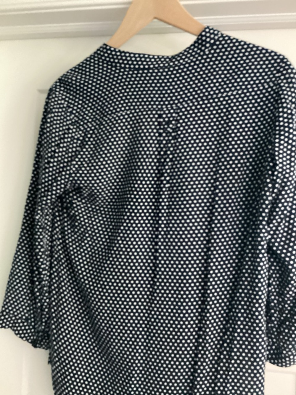Market & Spruce Navy and White Polka Dot V-Neck Blouse - Picture 3 of 3